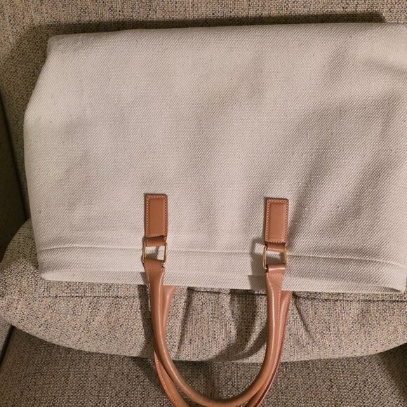CELINE Horizontal Cabas Tote Hand Bag, Canvas Calf Skin, White, DISCONTINUED - Picture 4 of 6